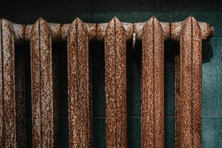 Closeup of a rusty radiator